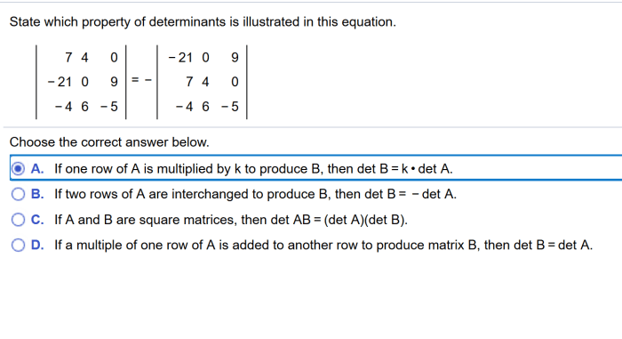 State which property of determinants is illustrated in this equation